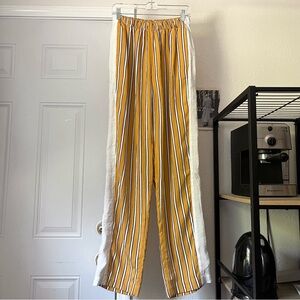 RED SEPTEMBER mustard yellow white striped elastic waist wide straight leg pants